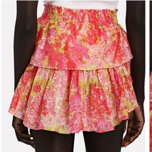 NWT LoveShackFancy Ruffle Mini Skirt In Swaying Coral